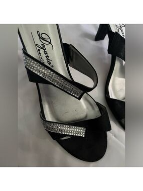 DEZARIO~MULES~ KITTEN HEELS~FAUX DIAMONDS~BLACK~9